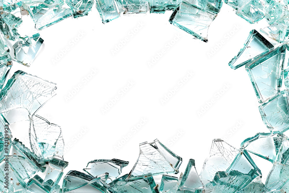 Obraz premium glass shards of pure blue ice cubes frame on a white background.