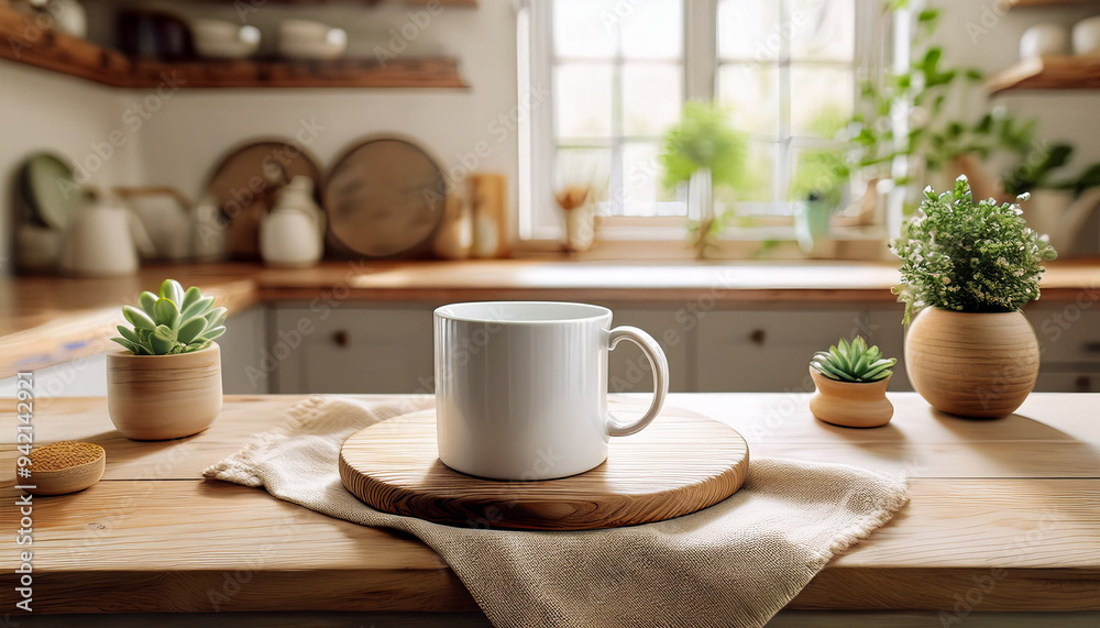 A plain white coffee mug featuring a matte finish, elegantly positioned on a rustic wooden table, showcasing the natural grain and texture of the wood, creating a cozy and inviting atmosphere A plain white coffee mug featuring a matte finish, elegantly positioned on a rustic wooden table, showcasing the natural grain and texture of the wood, creating a cozy and inviting atmosphere