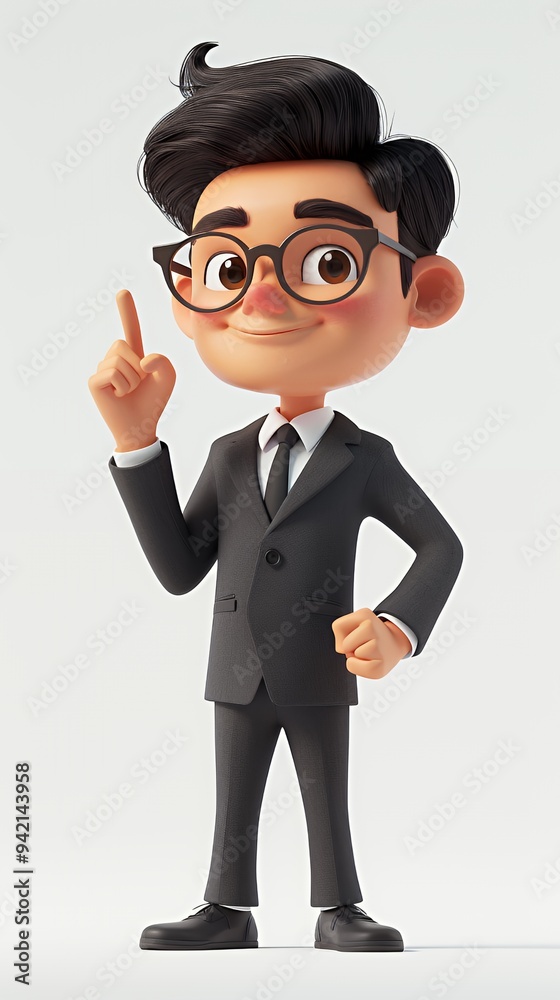 A cartoon character in a suit with glasses, posing confidently.