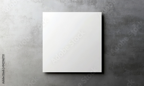 A blank white frame hanging on a concrete wall. A minimalist setup creates a clean, gallery-like environment for displaying designs. Generative AI