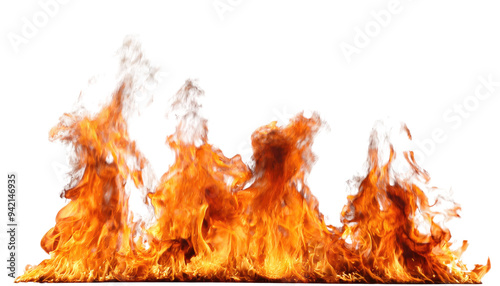 Burning Fires with Flames and Sparks, isolated on transparent background, PNG. Intense fire, blazing flames, hot sparks, heat, wildfire, energy, fiery, combustion