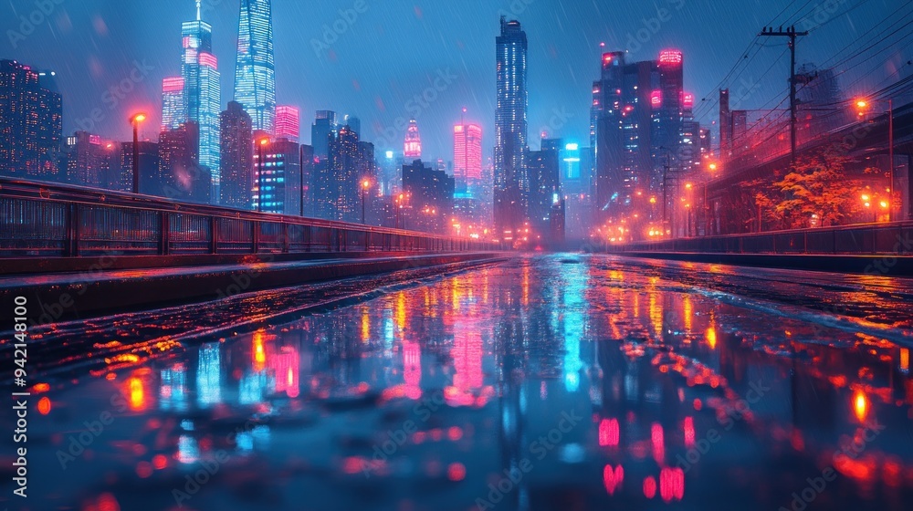 Neon Cityscape Reflections Neon Cityscape Reflections