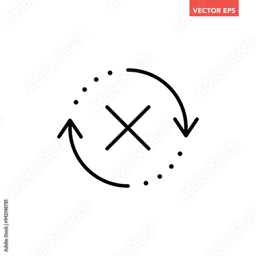 Black round check sync unapproved line icon, simple cycle rotating arrows sync flat design pictogram vector for app logo ads web webpage button ui ux interface elements isolated on white background photo