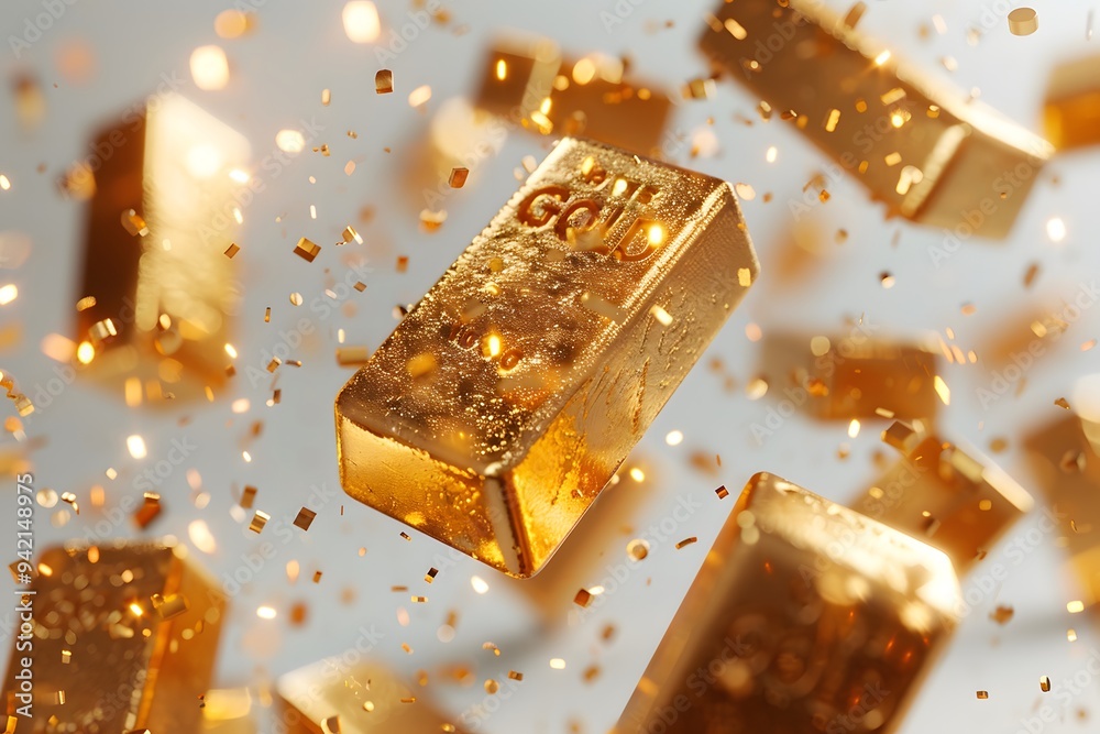 Glimmering Gold Bars Surrounded by Sparkling Particles Glimmering Gold Bars Surrounded by Sparkling Particles