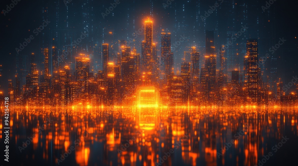 Futuristic Cityscape with Glowing Lights