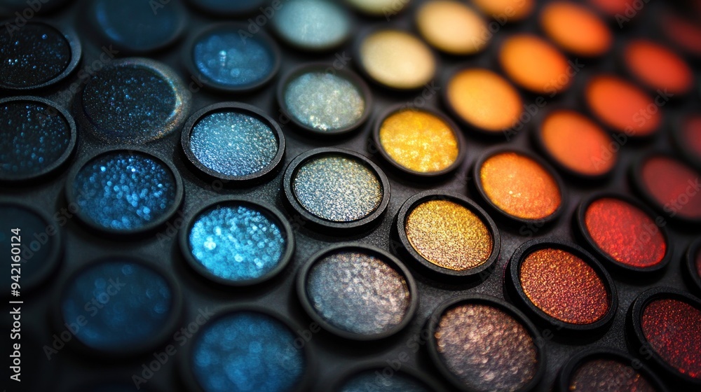 Close-up of a Makeup Palette with Shimmery Eyeshadows Close-up of a Makeup Palette with Shimmery Eyeshadows