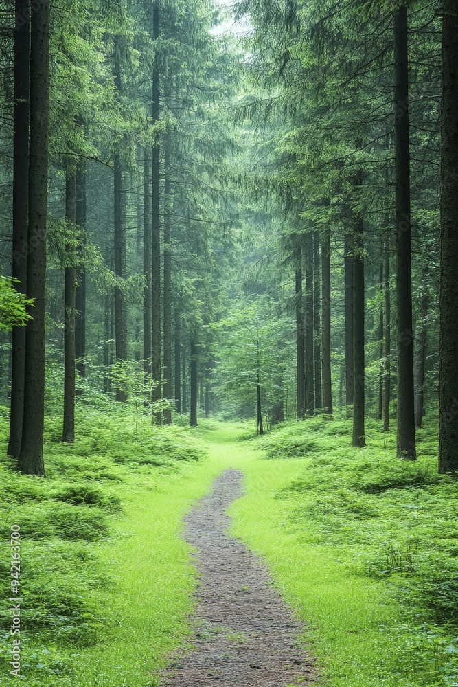 Obraz premium Gentle Forest Therapy encourages a deep sense of equilibrium and enhances cognitive clarity, fostering a serene connection with nature for overall well-being.