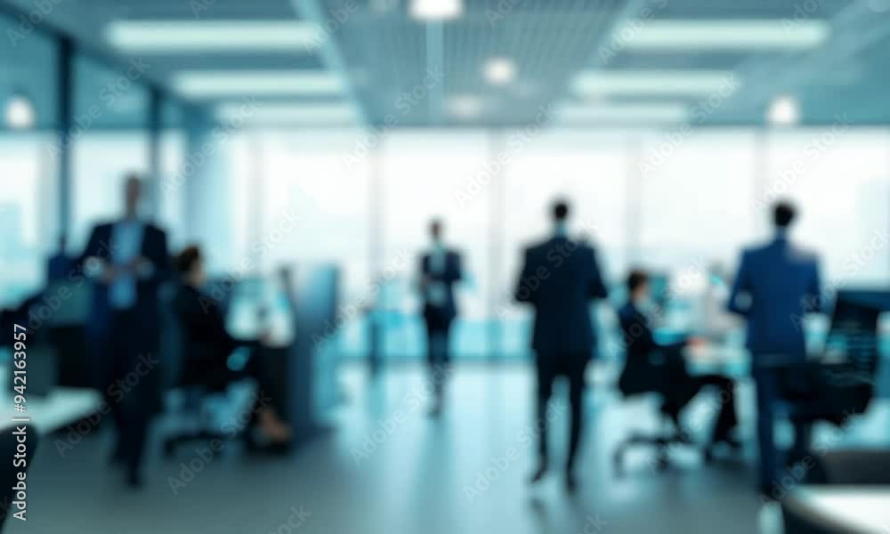 Blurred view of busy corporate office environment Blurred view of busy corporate office environment