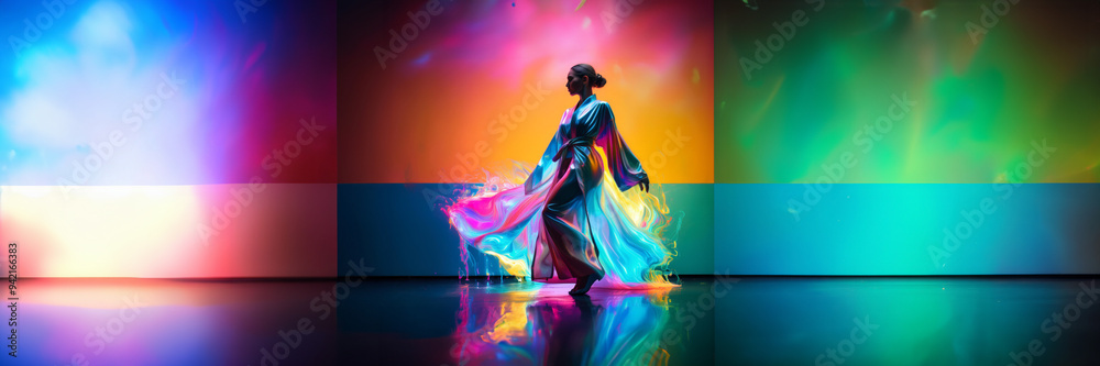 fashion parade silhouette woman dress multicolor design