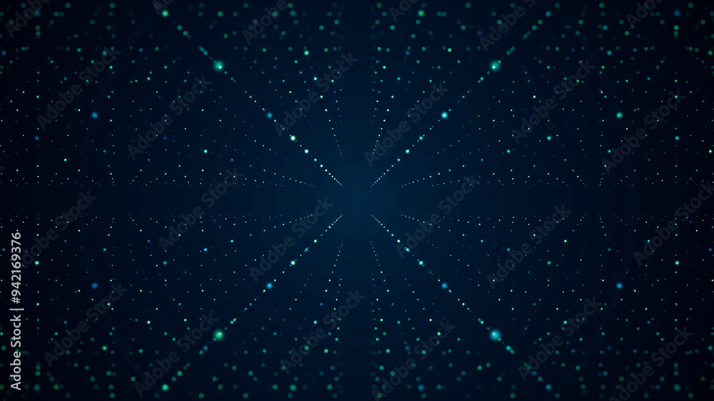 3D glowing dot grid cyberspace network, blue digital particle connection flow, big data technology concept background 3D glowing dot grid cyberspace network, blue digital particle connection flow, big data technology concept background