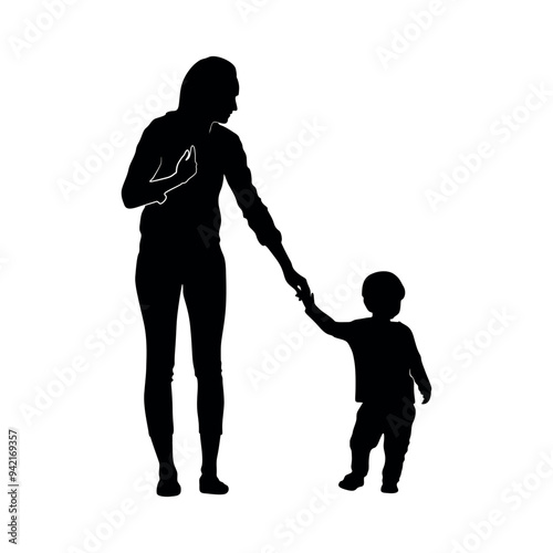 Mother and son silhouette. Mother lifting up her baby vector silhouette. Mom have fun playing with little son silhouette. A silhouette of a mother and daughter.