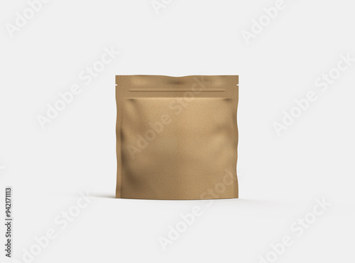 3D rendered image of a square paper doypack package on light background
