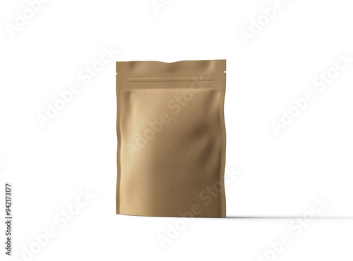 3D rendered image of a square paper doypack package on transparent background photo