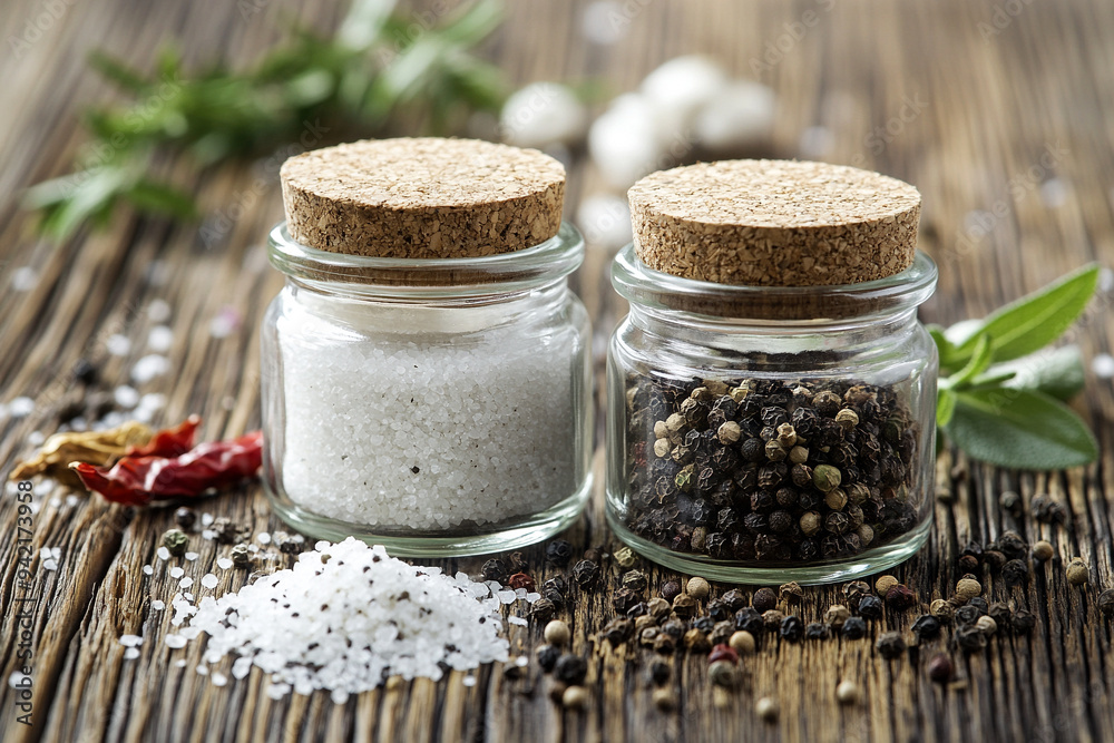 salt and pepper on the wooden table salt and pepper on the wooden table
