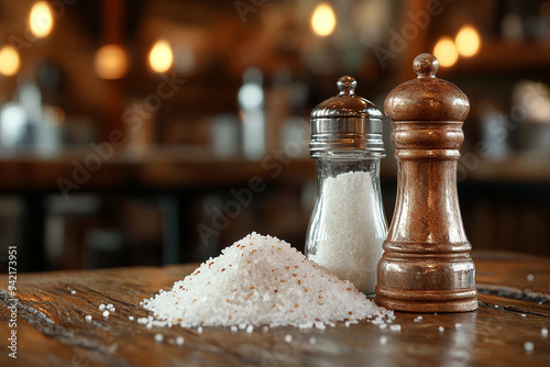 salt and pepper on the wooden table
