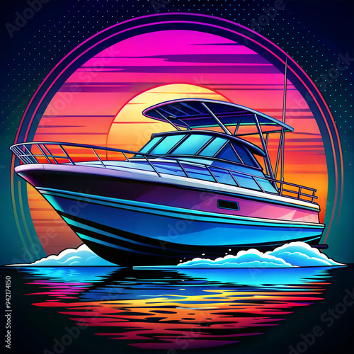 Sport Boat in Action, Sleek and Dynamic, High-Speed Watercraft