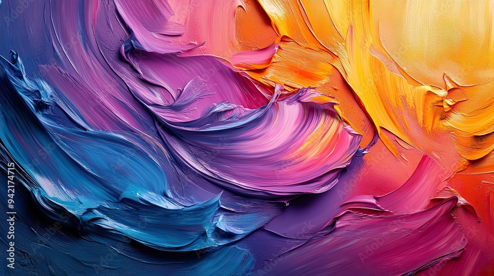 Obraz premium A painting of a colorful swirl with a blue and orange stripe