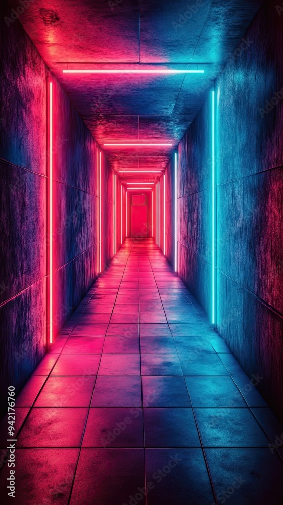 Fototapeta premium An infinite maze of glowing neon signs, where paths appear and disappear with every step, leading to paradoxical destinations.