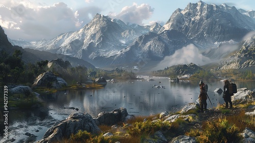 Tourist in mountain peak. active life concept.
