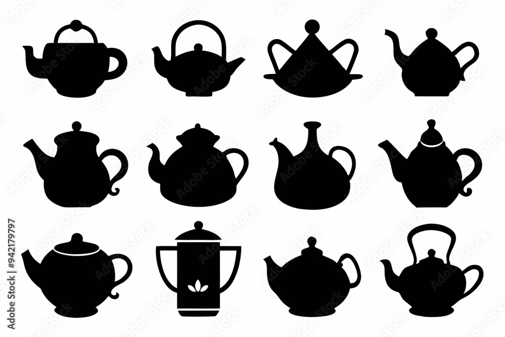 Kettle teapot silhouette set, coffee cup silhouette vector set
Kettle teapot silhouette set, coffee cup silhouette vector set