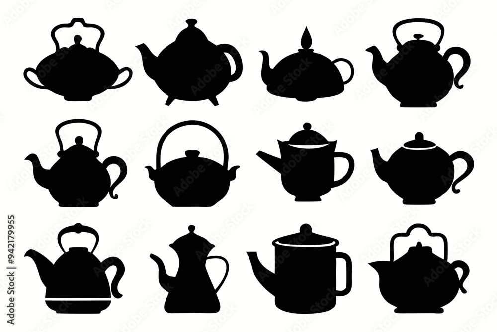 teapot silhouette set, silhouette of kettle teapot vector bundle teapot silhouette set, silhouette of kettle teapot vector bundle