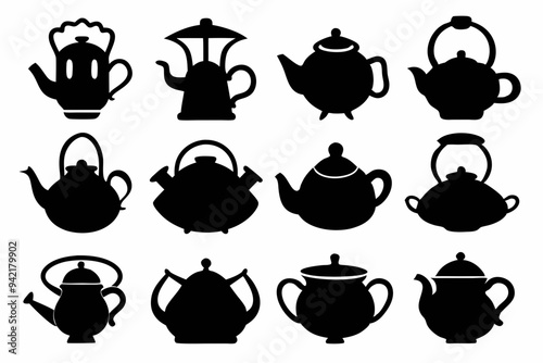 teapot silhouette set, silhouette of kettle teapot vector bundle