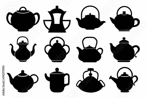 teapot silhouette set, silhouette of kettle teapot vector bundle