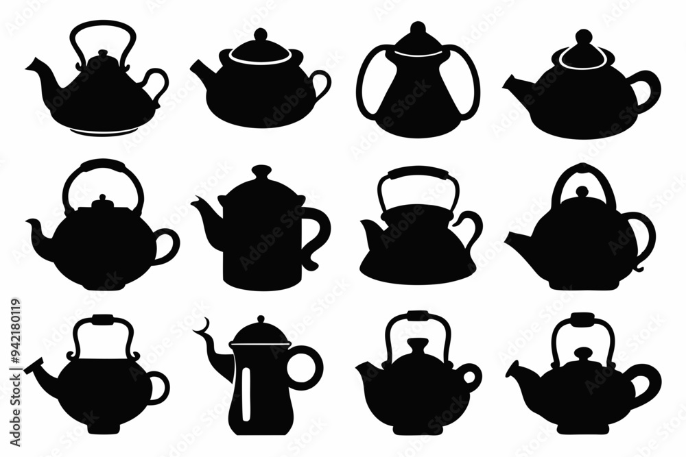 teapot silhouette set, silhouette of kettle teapot vector bundle teapot silhouette set, silhouette of kettle teapot vector bundle