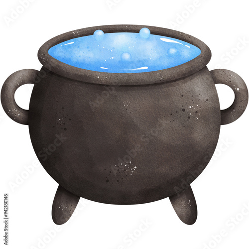 Watercolor Halloween Witch Cauldron Illustration Isolated on Transparent Background