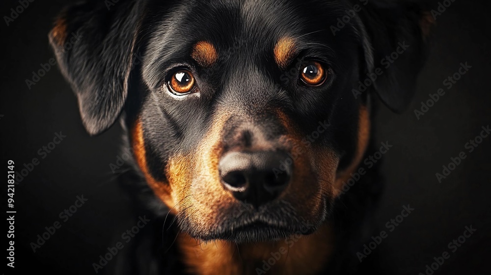 High-quality portrait of a rottweiler dog showcasing their unique characteristics and expressions, black background, international dog day High-quality portrait of a rottweiler dog showcasing their unique characteristics and expressions, black background, international dog day