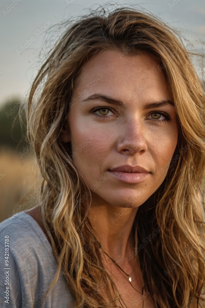 Portrait of Woman with Wavy Hair Outdoors Portrait of Woman with Wavy Hair Outdoors
