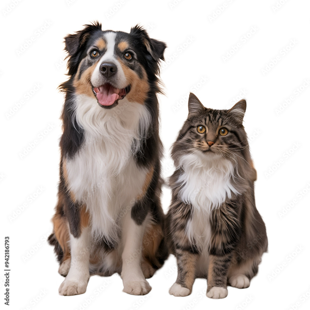 Real Portrait of Happy Dog and Cat Together Real Portrait of Happy Dog and Cat Together