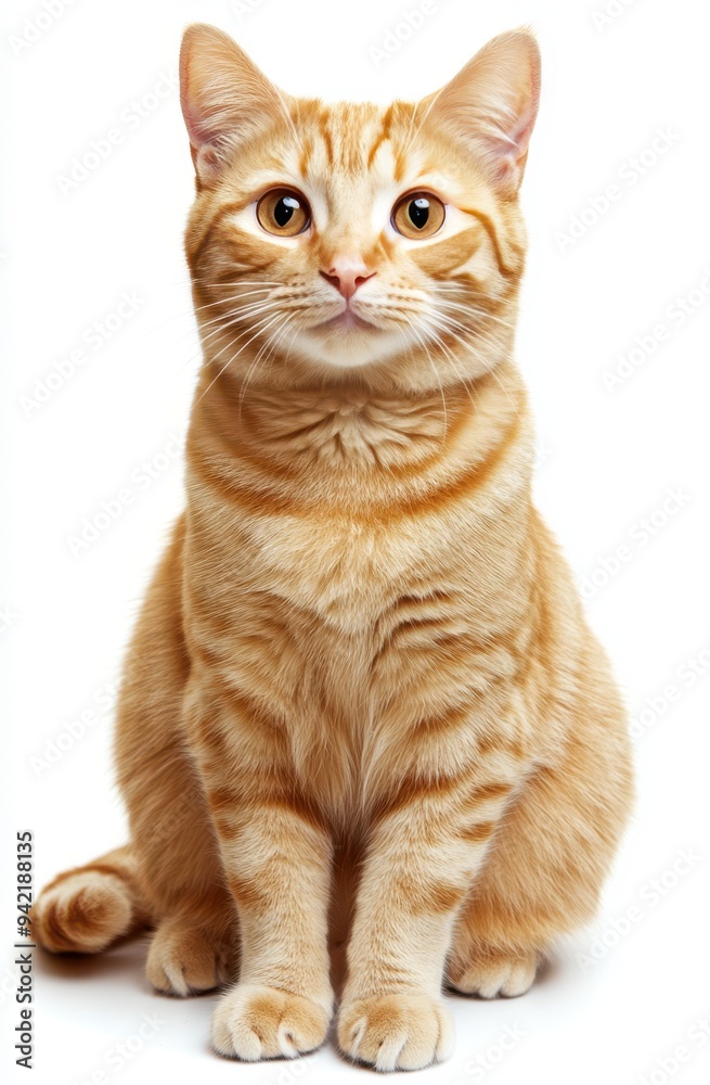 orange cat sitting and looking at the camera, against a white background orange cat sitting and looking at the camera, against a white background