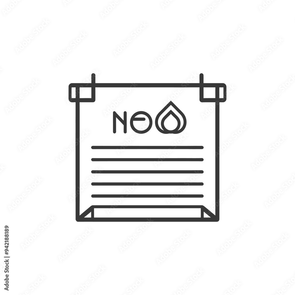 Line Art Illustration of a Paper with NO and a Water Drop Symbol Line Art Illustration of a Paper with NO and a Water Drop Symbol