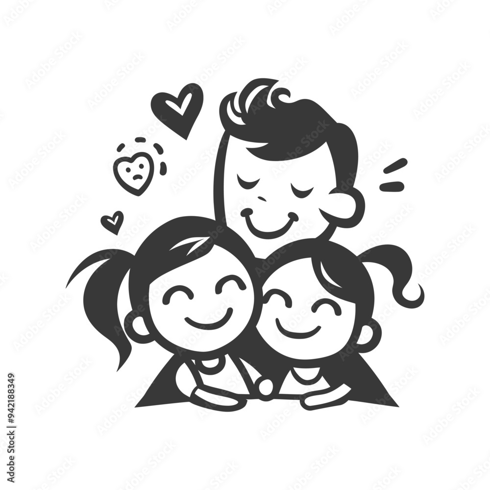 Happy Family with Dad and Two Daughters Embracing Happy Family with Dad and Two Daughters Embracing