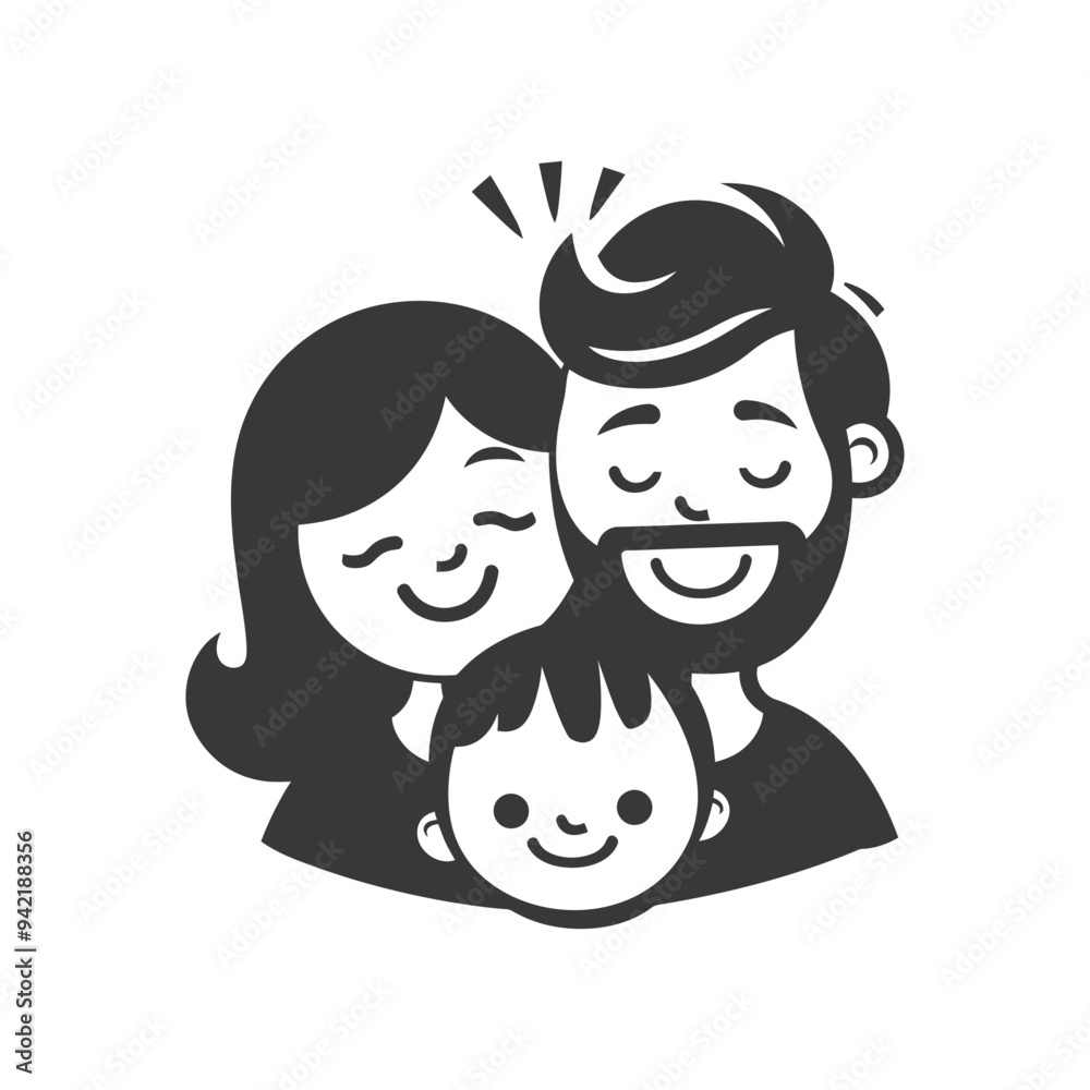 Happy Family of Three with Smiling Faces Happy Family of Three with Smiling Faces