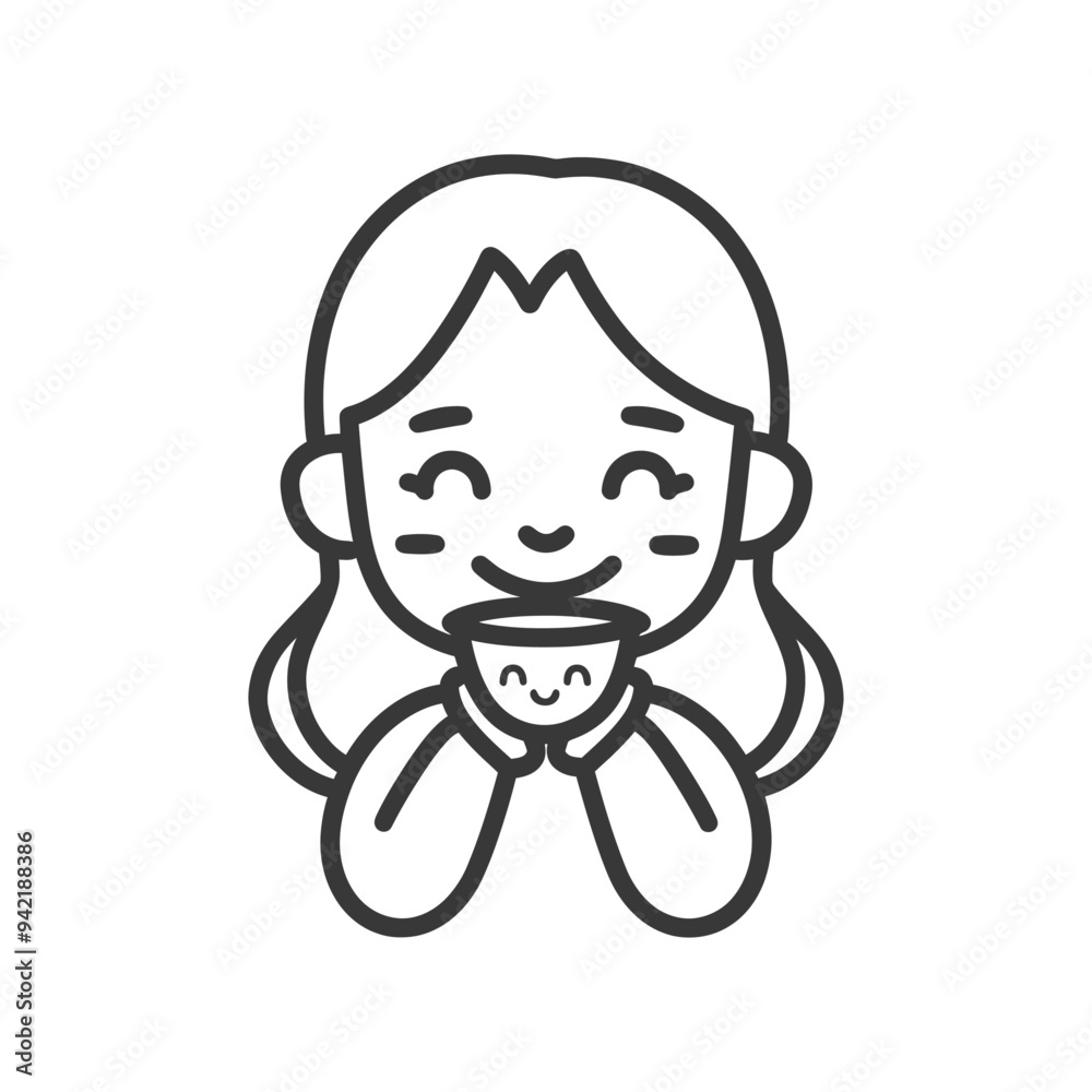 Happy Girl Holding a Smiling Cup with Both Hands Happy Girl Holding a Smiling Cup with Both Hands