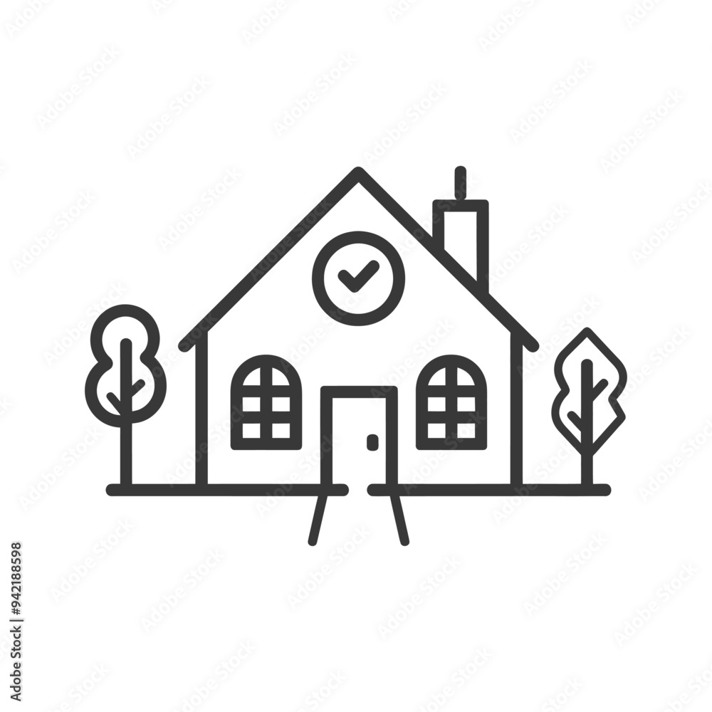House with Checkmark Icon and Trees House with Checkmark Icon and Trees