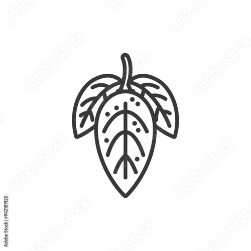 Line art illustration of a hop cone with two leaves