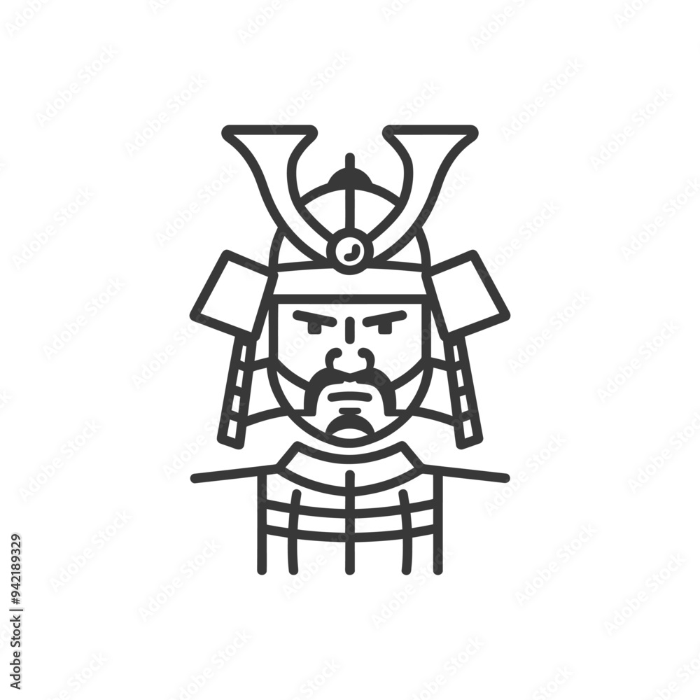 Line Art Illustration of a Japanese Samurai Warrior Line Art Illustration of a Japanese Samurai Warrior