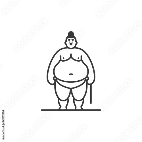 Line Art Illustration of a Japanese Sumo Wrestler