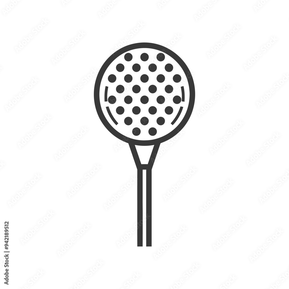 Line art illustration of a kitchen utensil with a round head and holes Line art illustration of a kitchen utensil with a round head and holes