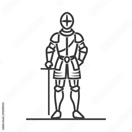 Line Art Illustration of a Knight in Full Armor