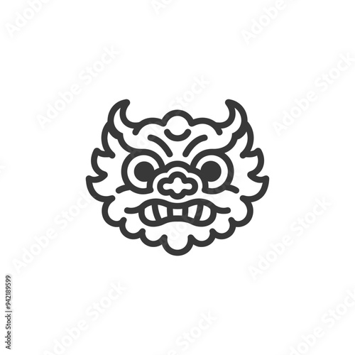 Line Art Illustration of a Lion Dance Mask