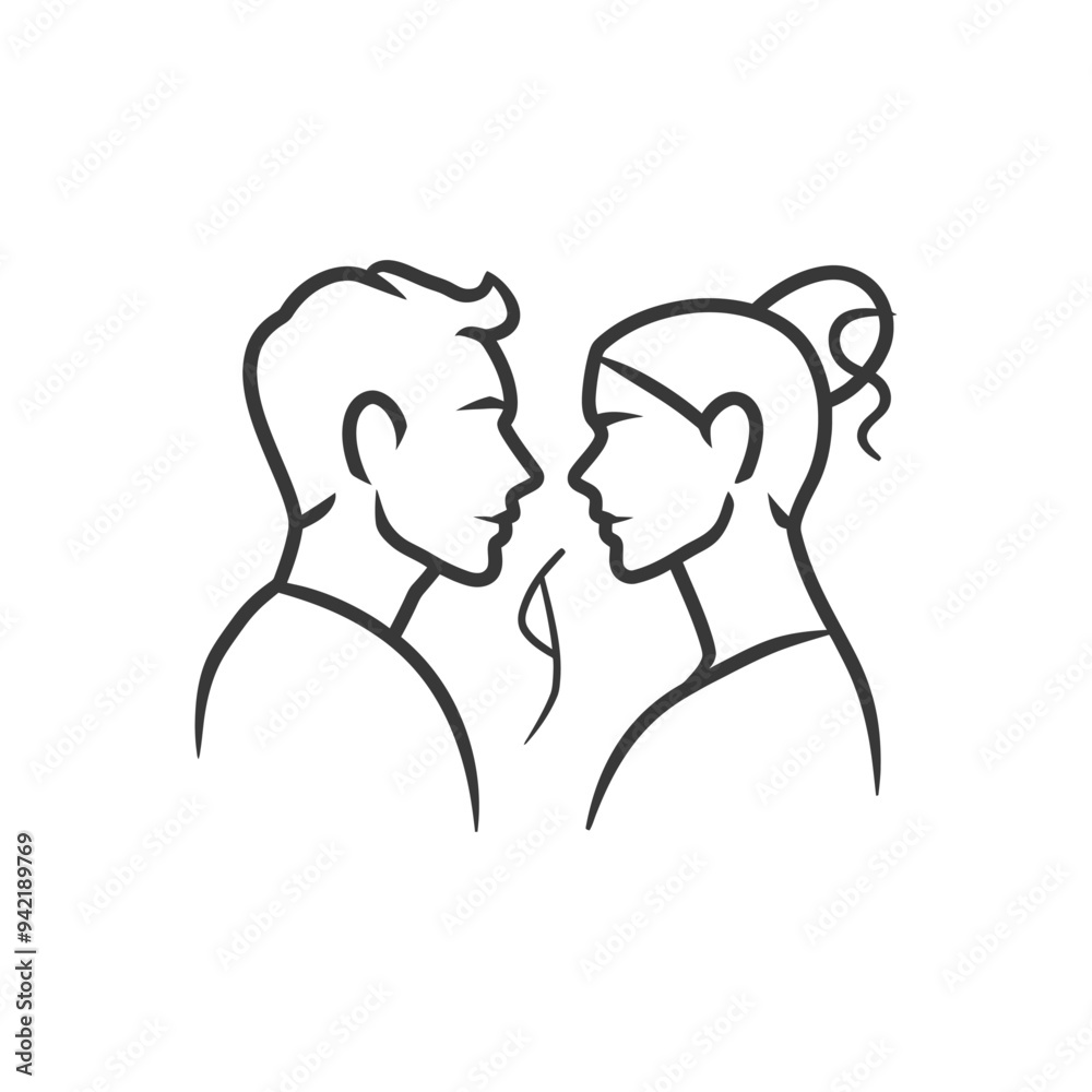 Line art illustration of a man and woman facing each other Line art illustration of a man and woman facing each other
