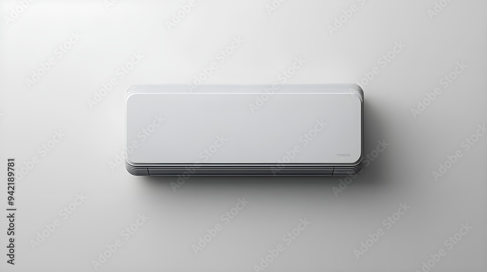 A white air conditioner unit on a white background, showcasing its slim design and simple controls. A white air conditioner unit on a white background, showcasing its slim design and simple controls.
