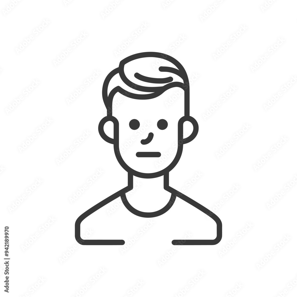 Line art illustration of a mans face with a neutral expression Line art illustration of a mans face with a neutral expression