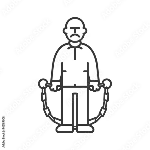 Line art illustration of a man in chains