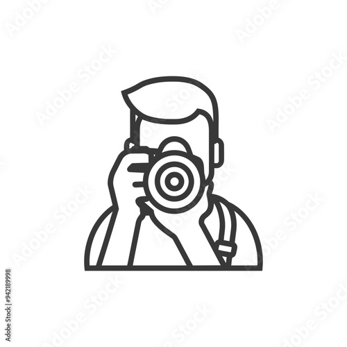 Line art illustration of a man taking a photograph