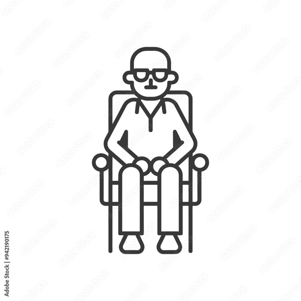 Line art illustration of a man wearing glasses sitting in a chair Line art illustration of a man wearing glasses sitting in a chair